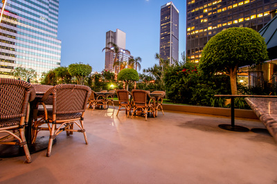 Image of exterior patio area during sunset
